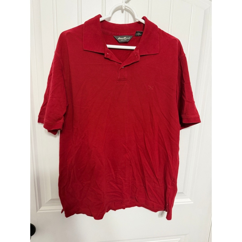 Eddie Bauer Polo Shirt Mens Large Red Short Sleeve Pique Cotton Casual EUC